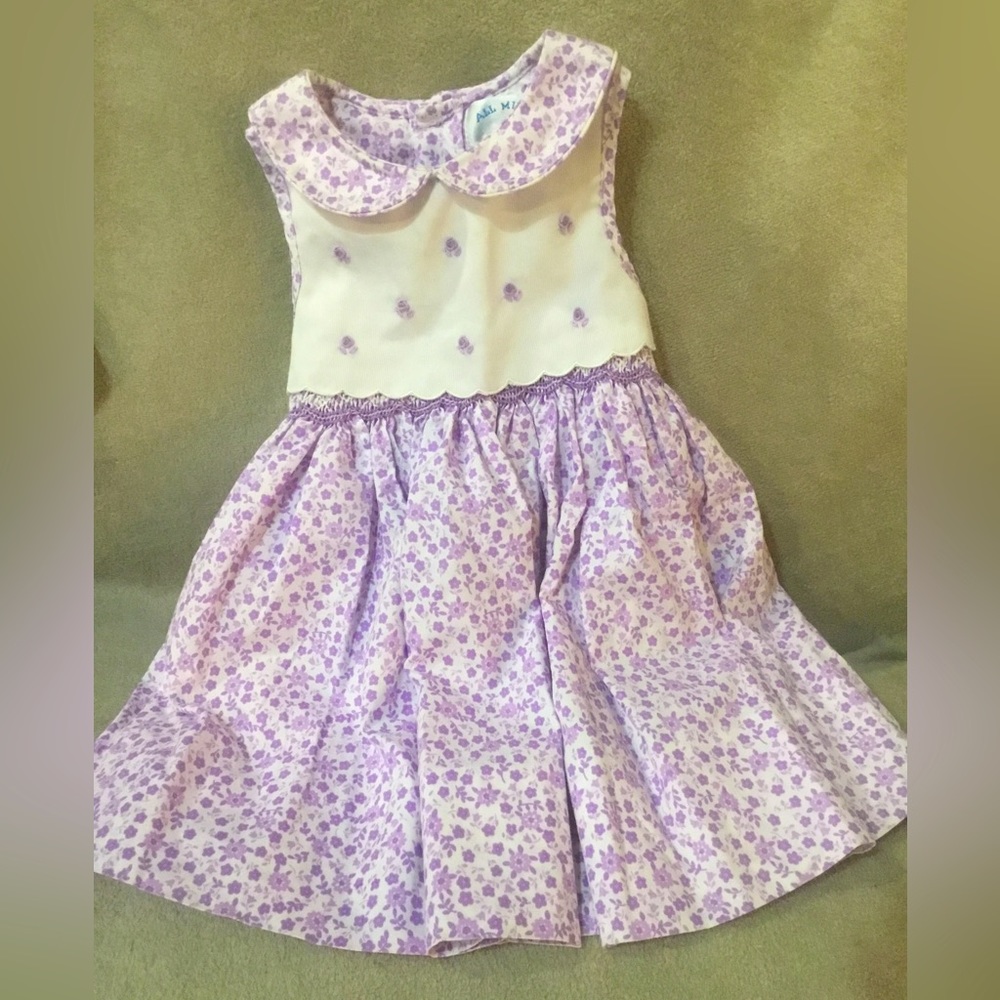 All Mine Sleeveless Smocked Floral Dress w/ matching diaper cover 12 Month